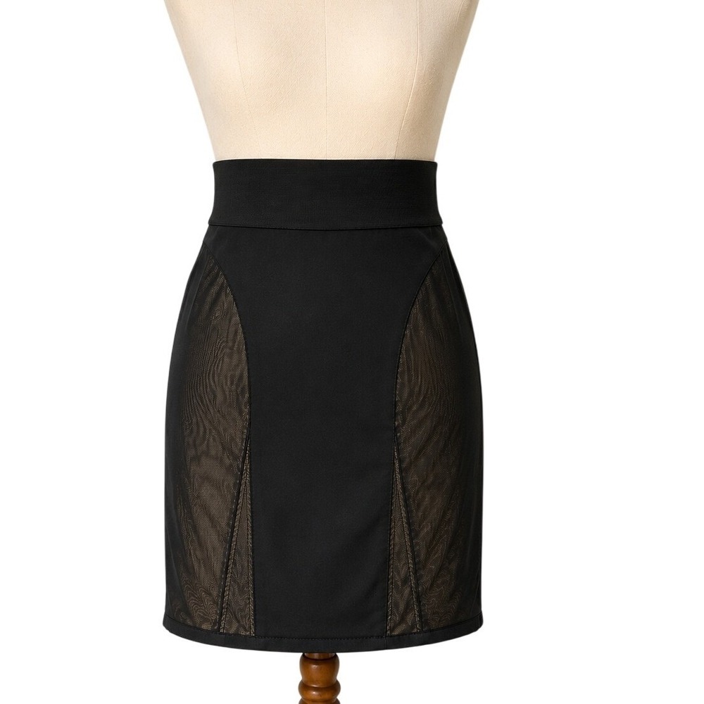 Elizabeth and James Size 6 Black Mesh Panel Pencil Skirt Exposed Zip Designer